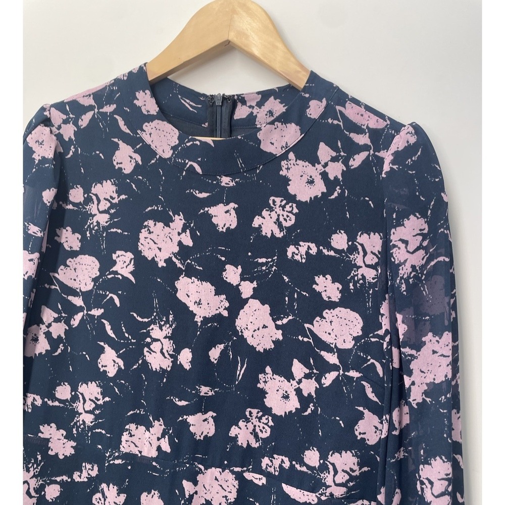 Hyacinth House Shift Midi Dress Womens Size Large Ruffle Navy Dusty Pink Floral - Picture 5 of 13